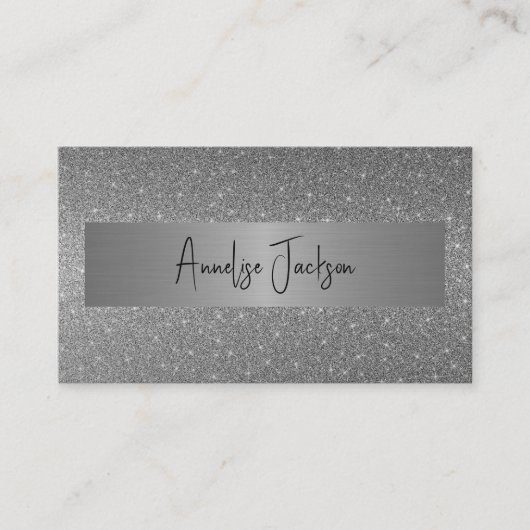 Carte De Visite Signature script moderne glam argent parties scint (Devant)