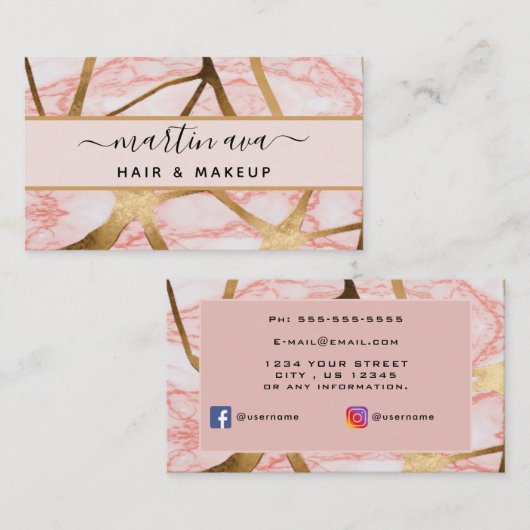 Carte De Visite Signature Script Parties scintillant en verre rose (Devant / Derrière)