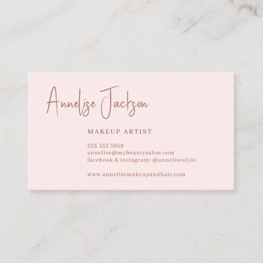 Carte De Visite Signature script rose or blush girly (Devant)