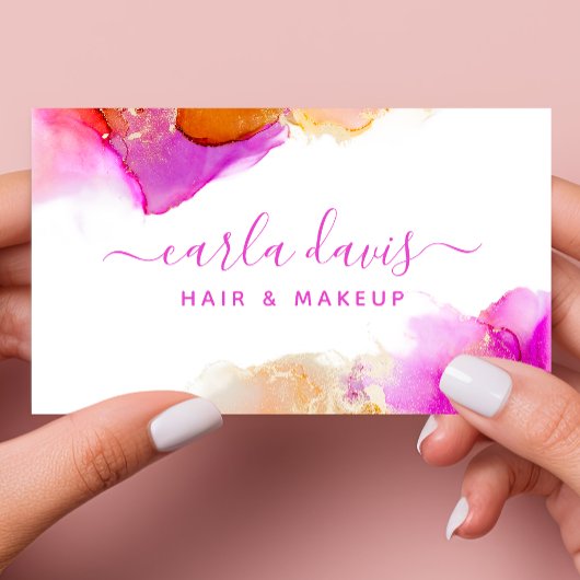 Carte De Visite Signature Script Rose Orange Encre d'alcool