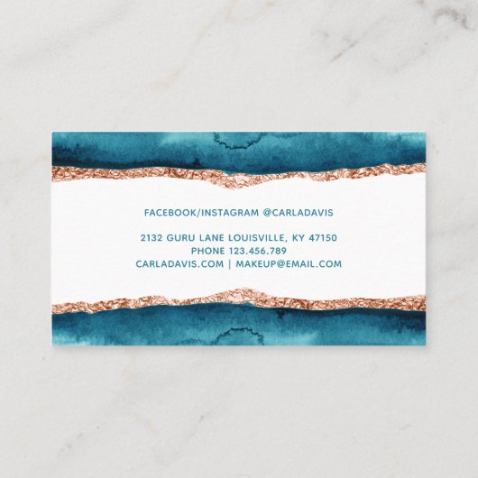 Carte De Visite Signature Script Turquoise Et Aquarelle Or (Dos)