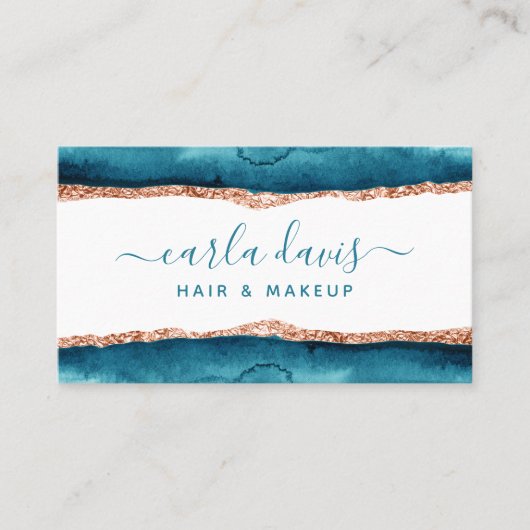 Carte De Visite Signature Script Turquoise Et Aquarelle Or (Devant)