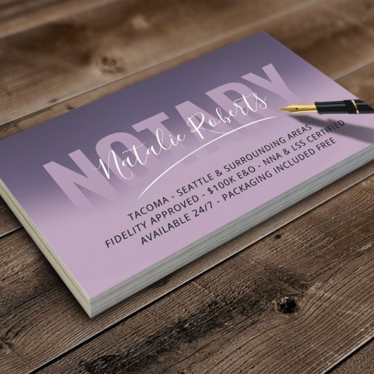 Carte De Visite Signature violette Élégante Publique Notaire Mobil