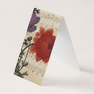 Carte De Visite Signet plié Flower on Sheet Music