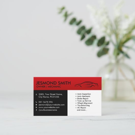 Carte De Visite Silhouette automobile - Réparation mécanique (Debout devant)