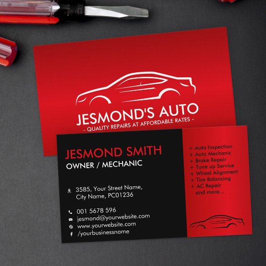 Carte De Visite Silhouette automobile - Réparation mécanique