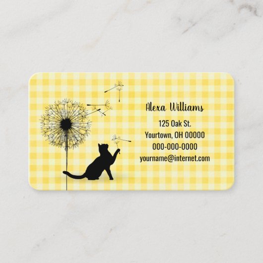 Carte De Visite Silhouette Chat Avec Dandelion Sur En vichy (Devant)