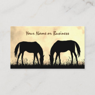 Carte De Visite Silhouette Chevaux pâturage en champ au coucher du