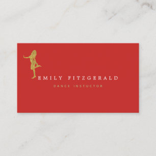 Carte De Visite Silhouette Dancer/Studio/Minimaliste Rouge/Or