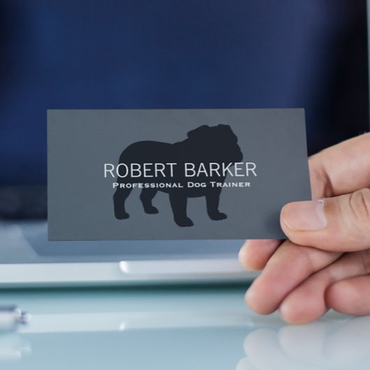 Carte De Visite Silhouette de Bulldog anglais noir sur gris