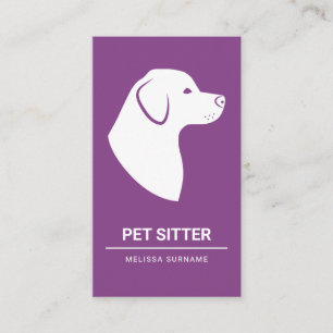 Carte De Visite Silhouette de chien blanc et pourpre - Sitter pour