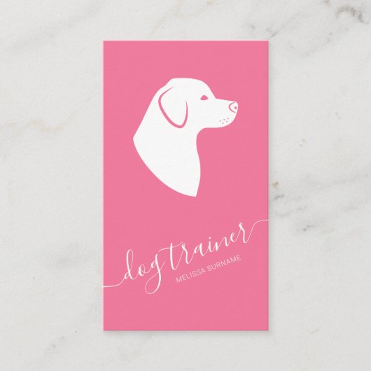 Carte De Visite Silhouette de chien rose et blanc Trainer de chien (Devant)