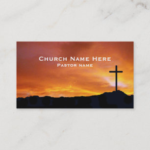 Carte De Visite Silhouette de croix d'église sur un ciel de couche