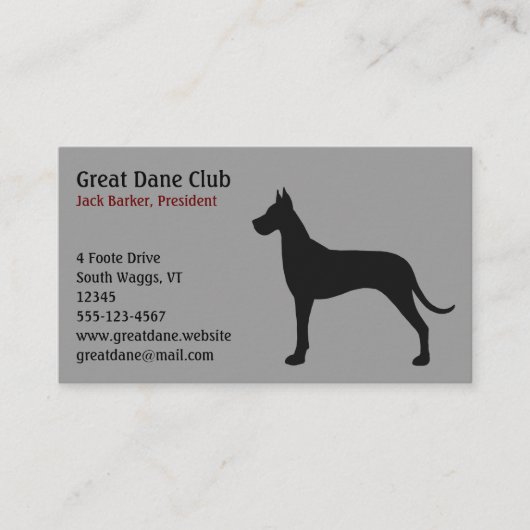 Carte De Visite Silhouette de Grand Danois noir (Devant)