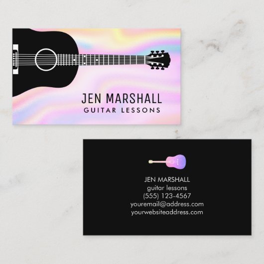Carte De Visite silhouette de guitare grise sur conception fausse (Devant / Derrière)