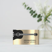 Carte De Visite silhouette de guitare noire sur fausse feuille d'o (Debout devant)