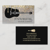 Carte De Visite silhouette de guitare sur parties scintillant faus (Devant / Derrière)