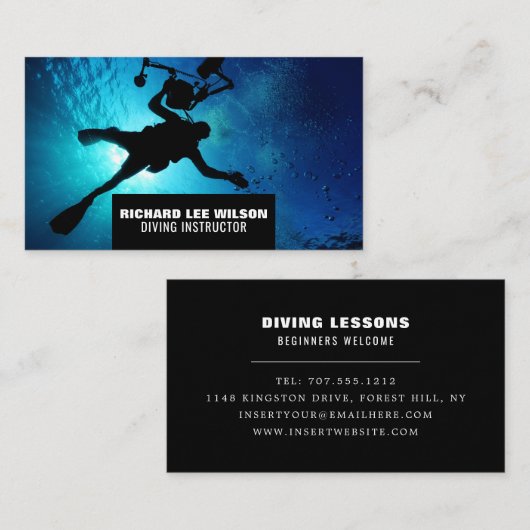 Carte De Visite Silhouette de plongée profonde, instructeur de plo (Devant / Derrière)