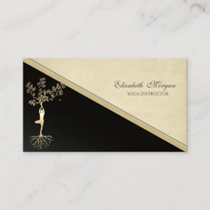 Carte De Visite Silhouette élégant d'arbre en or, Yoga