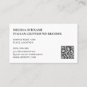 Carte De Visite Silhouette italienne Greyhound - éleveur de chiens (Dos)