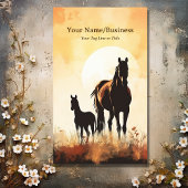 Carte De Visite Silhouette Mare et Foal Horse Sunset Equestre