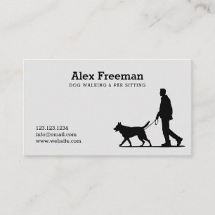 Carte De Visite Silhouette moderne Black and Grey Dog Walker