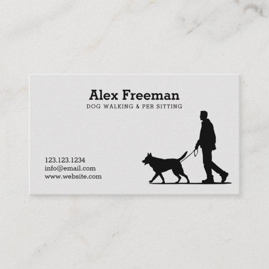Carte De Visite Silhouette moderne Black and Grey Dog Walker (Devant)