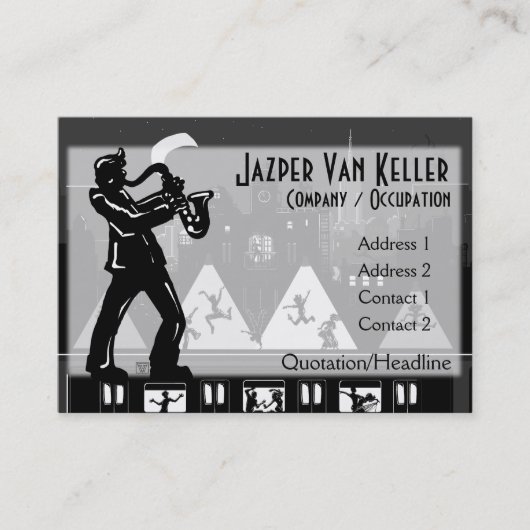 Carte De Visite Silhouette noire du joueur saxophone (Devant)