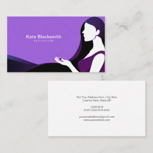 Carte De Visite Silhouette Pretty Woman Long Cheveux Noirs Viole