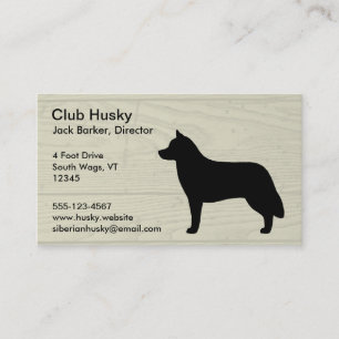 Carte De Visite Silhouette sibérienne Husky sur Faux Wood