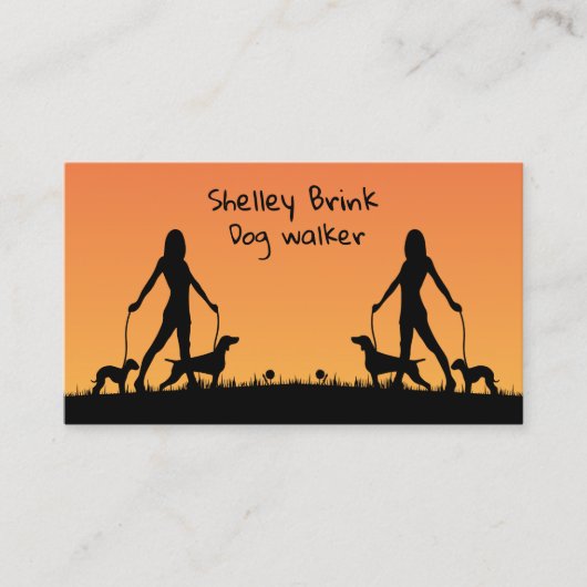 Carte De Visite Silhouette Walking Dogs Chien Doux Walker (Devant)