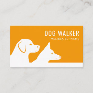 Carte De Visite Silhouettes de chien orange et blanc Promeneur de