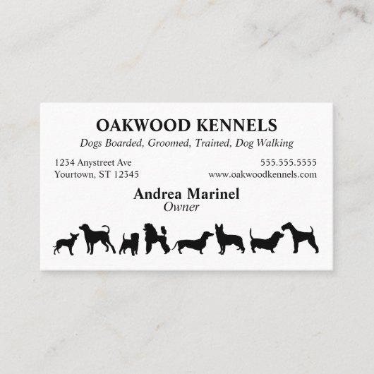 Carte De Visite Silhouettes de chiens Services aux animaux de comp (Devant)