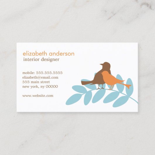 Carte De Visite Silhouettes d'oiseaux de jardin bleu et orange (Devant)