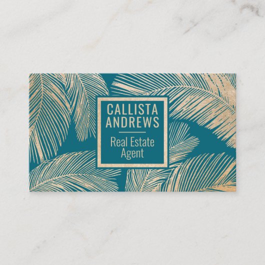 Carte De Visite Silicone Turquoise Or Tropical Moderne Bleu Palmie (Devant)