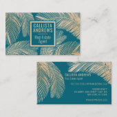 Carte De Visite Silicone Turquoise Or Tropical Moderne Bleu Palmie (Devant / Derrière)