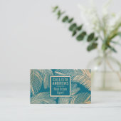 Carte De Visite Silicone Turquoise Or Tropical Moderne Bleu Palmie (Debout devant)