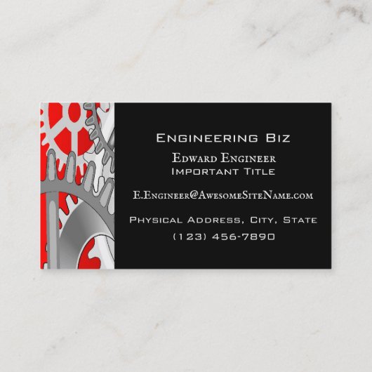 Carte De Visite Silver and Red Engineering Gears (Dos)