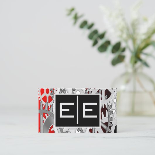 Carte De Visite Silver and Red Engineering Gears (Debout devant)