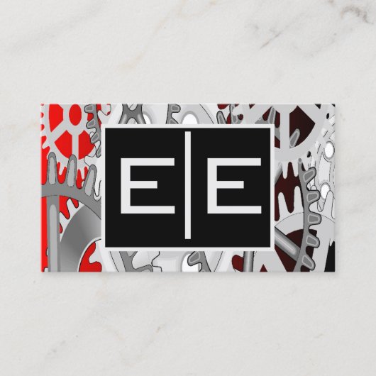 Carte De Visite Silver and Red Engineering Gears (Devant)