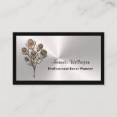 Carte De Visite Silver & Black Floral Event Planner Business Card (Devant)