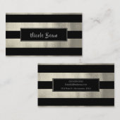 Carte De Visite Silver & Black Stripes Chic Design Glam (Devant / Derrière)