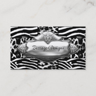 Carte De Visite Silver Black White Leopard Zebra Stripe