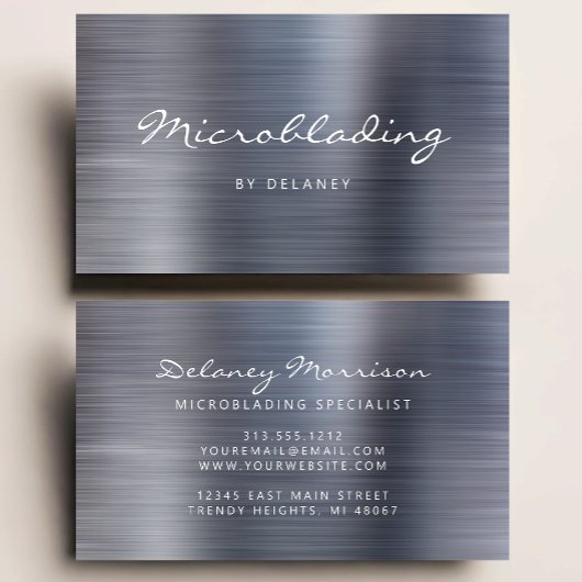 Carte De Visite Silver Brushed Metal Script Microblading