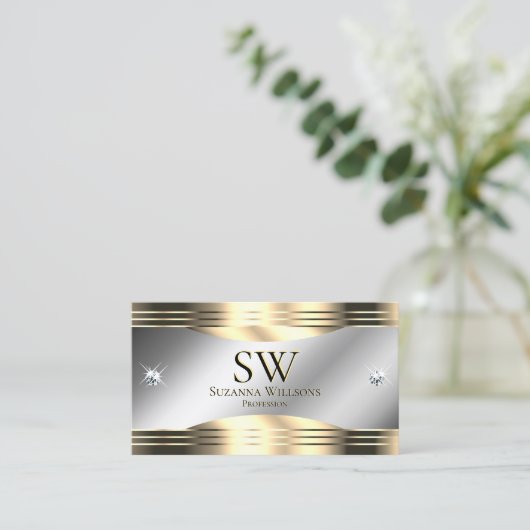 Carte De Visite Silver Classy Gold brillant Diamonds Monogramme Ph (Debout devant)