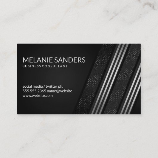 Carte De Visite Silver élégant de luxe rayé avec Motif Business (Dos)