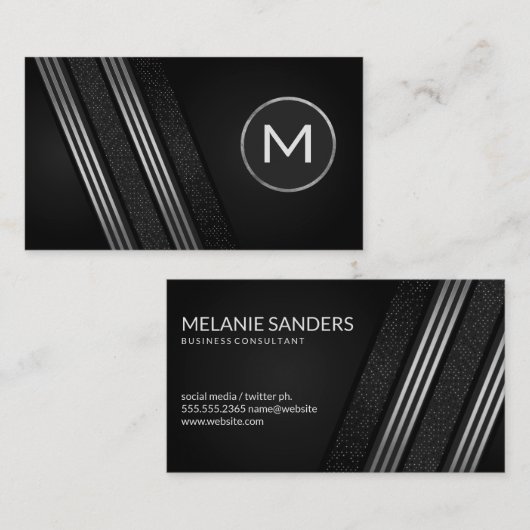 Carte De Visite Silver élégant de luxe rayé avec Motif Business (Devant / Derrière)