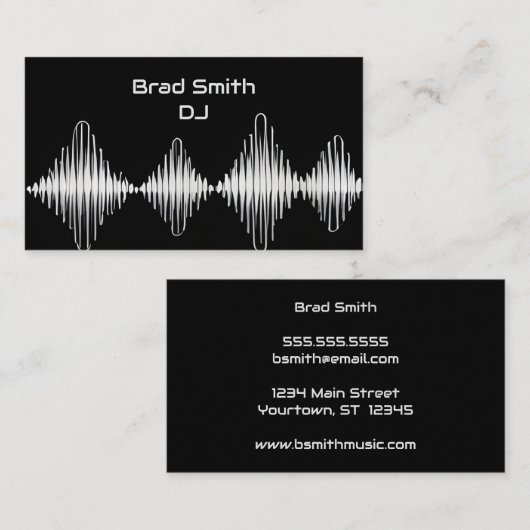 Carte De Visite Silver et Black Equalizer Waves DJ Sound Tech (Devant / Derrière)