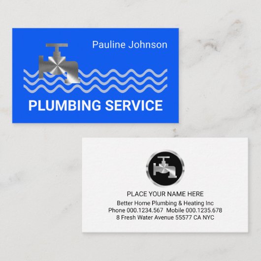 Carte De Visite Silver Faucet On Bright Blue Wave (Devant / Derrière)