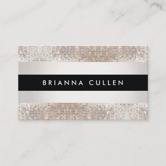 Carte De Visite Silver Faux Sequin moderne et tendance (Devant)